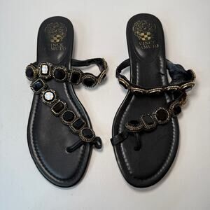 Vince Camuto Women's Idola Leather Thong Sandals Black Size 8